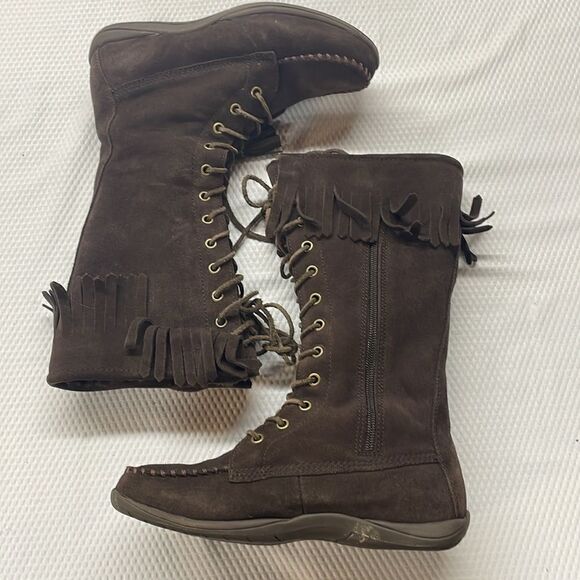 L.L.Bean Moccasin Tall Boots Size 6 Leather Suede - Picture 3 of 9